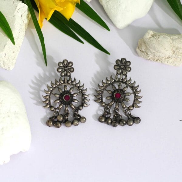 Rani Colour Glass Stone Oxidised Earrings