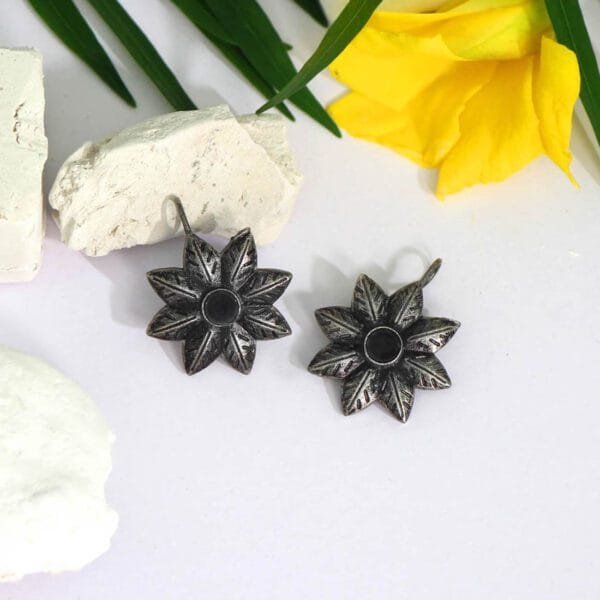 Black Color Glass Stone Oxidised Earrings
