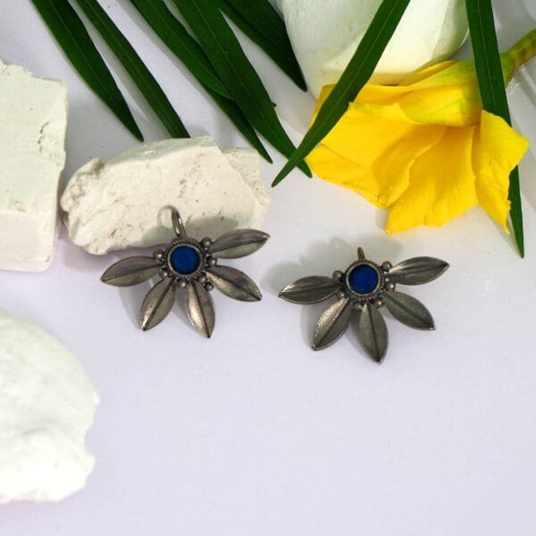 Blue Colour Glass Stone Oxidised Earrings
