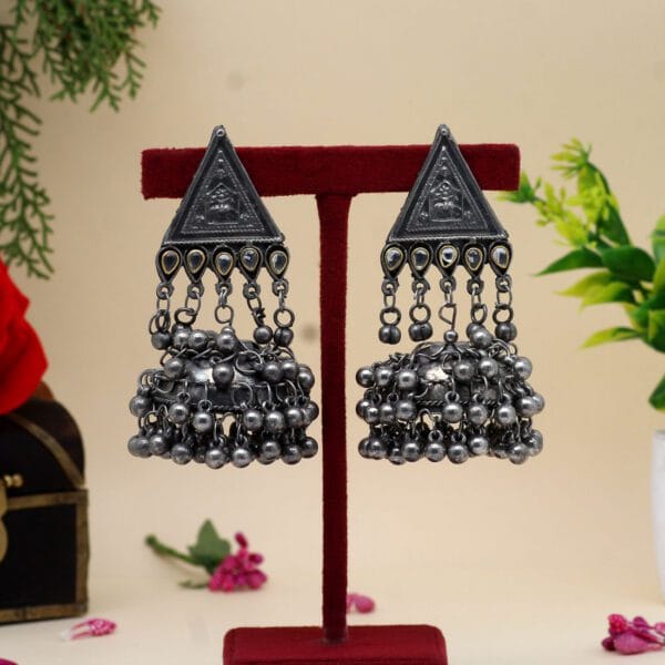 Silver Colour Oxidised Big Jhumka Earrings