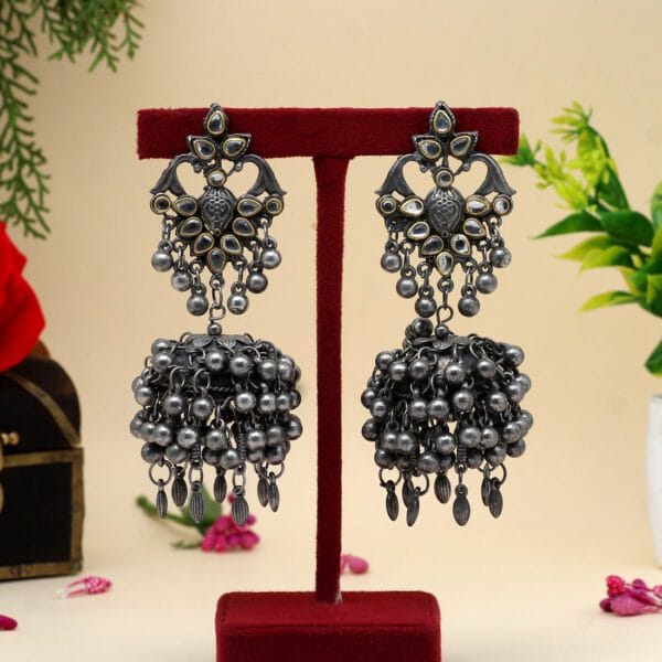 Silver Colour Oxidised Earrings
