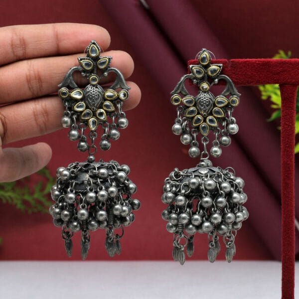 Silver Colour Oxidised Earrings - Image 2