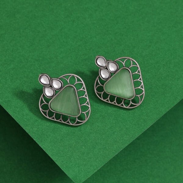 Light Green Color Monalisa Stone Oxidised Earrings