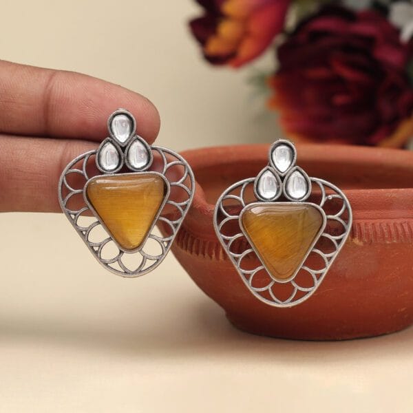 Yellow Color Monalisa Stone Oxidised Earrings