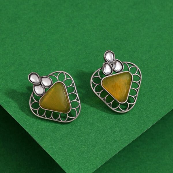 Yellow Color Monalisa Stone Oxidised Earrings