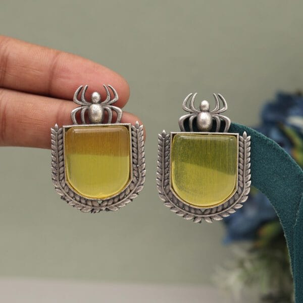 Yellow Colour Monalisa Stone Oxidised Earrings