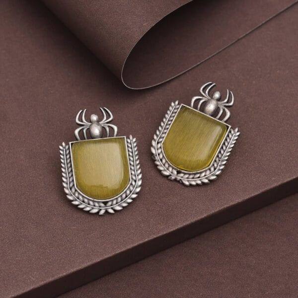 Yellow Colour Monalisa Stone Oxidised Earrings