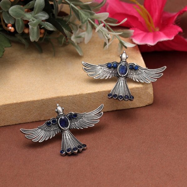 Blue Color Oxidised Earrings