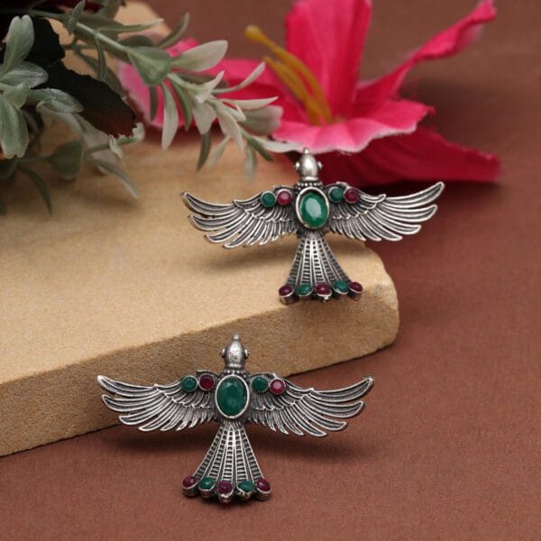 Maroon & Green Color Oxidised Earrings