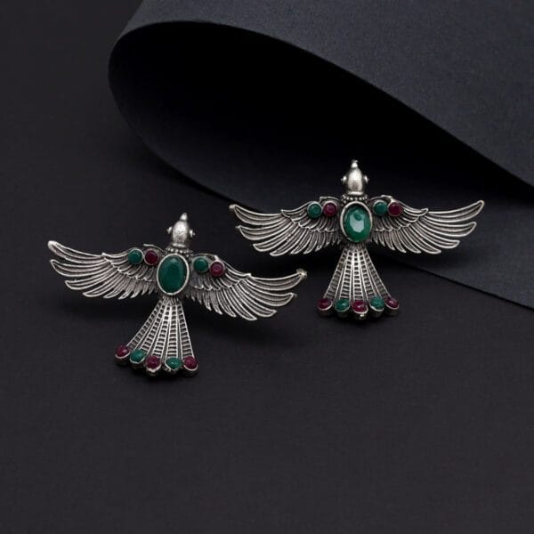 Maroon & Green Color Oxidised Earrings