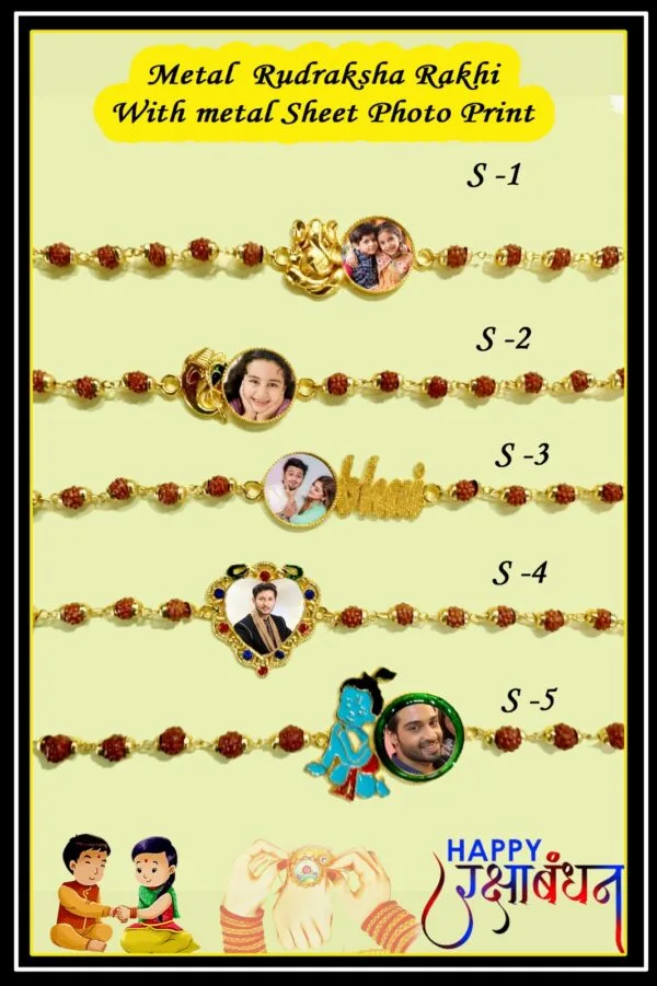 Customised Metal Rakhi with Rudraksh threads