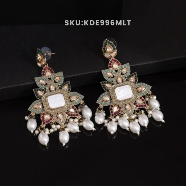 Multi Color Mother Of Pearl Kundan Earrings