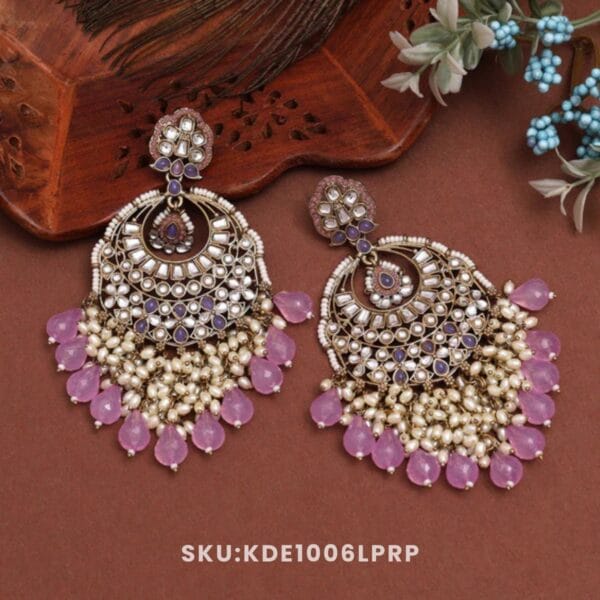 Light Purple Color Kundan Earrings