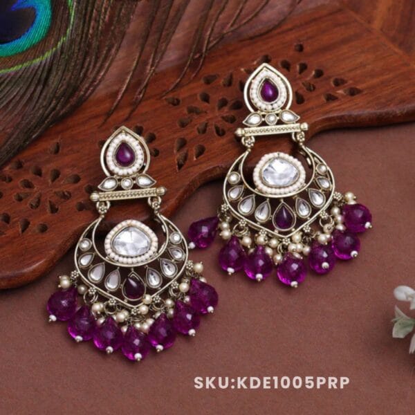 Purple Color Kundan Earrings