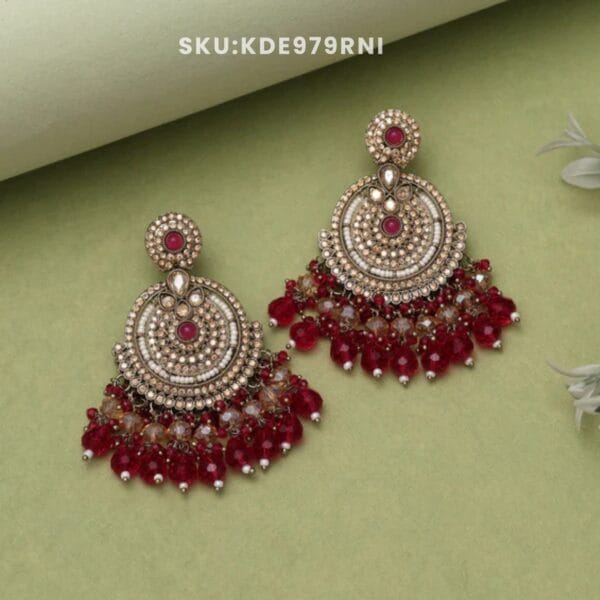 Rani Color Kundan Pakistani Earrings