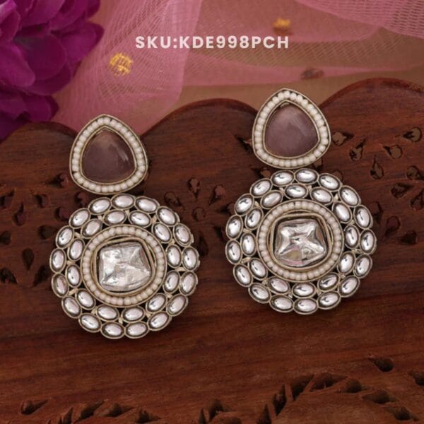 Peach Color Kundan Earrings