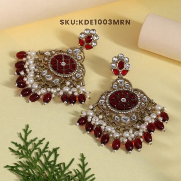Maroon Color Kundan Earrings