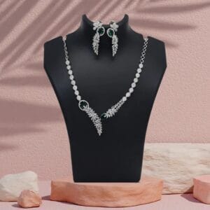 Green Color American Diamond Necklace Set