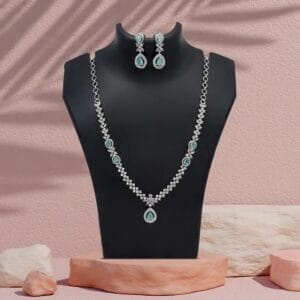 Pista Green Color American Diamond Necklace Set